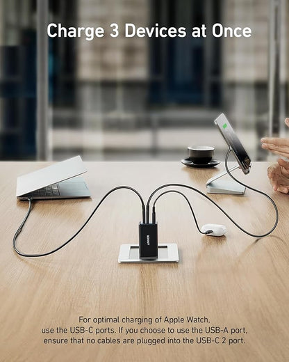 Anker USB C Charger(Nano II 65W), PPS 3-Port Fast Compact Foldable Wall Charger for MacBook Pro/Air, iPad Pro, Galaxy S20, Dell XPS 13, Note 20/10+, iPhone 16/16 Pro, Steam Deck, and More
