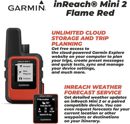 Wearable4U - Garmin inReach Mini 2 Satellite Communicator (Flame Red) with Power Pack Bundle