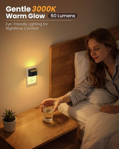 NIORSUN Night Lights Plug Into Wall, Auto Brightness Sensor Night Light, 3000K Warm White, Ultra-Slim Wall Light for Hallway Bathroom Bedroom Stairs, Black, 8 Pack