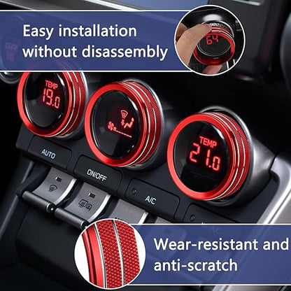 Auovo AC Knob Rings Covers Compatible with Subaru BRZ 2022-2026 for Toyota GR86 2022-2025 2026 Interior Accessories Air Climate Control Switch Knob Button Ring (Air Conditioning Knobs Cover-3PCS, Red)