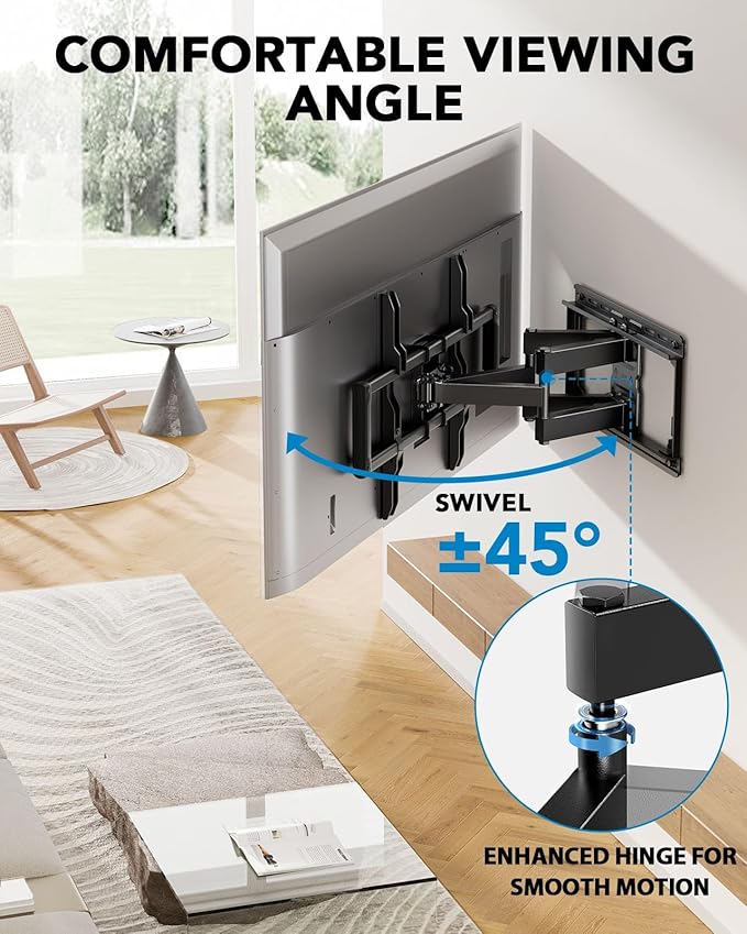 Pipishell Full Motion TV Wall Mount for 42-85 inch Flat Screen LED TV up to 132lbs Swivel Dual Articulating Arms Mount, Tool-Free Tilt Bracket Max VESA 600x400mm, Fits 8” 12” 16" Wood Studs