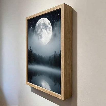 URVIP LED Glowing Photo Frame, 3D Starry-Sky Moon Lake Misty Forest Wall Art, 9x12 Inches Dimmable Light Up Light Painting for Bedroom, Unique Aesthetic Decor, Great Birthday Gift for Women Men