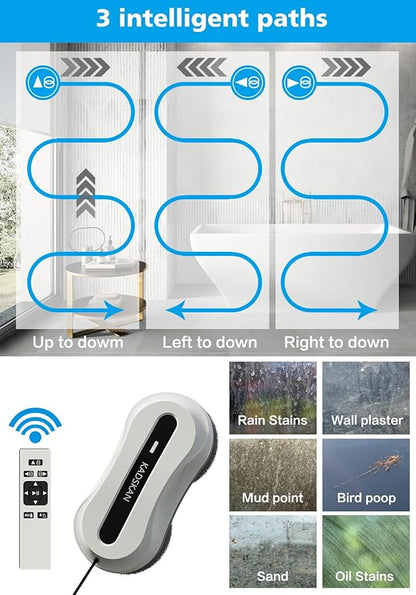 KADSKAN Window Cleaning Robot, Automatic Window Cleaner with Water Spray for Windows/Tiles/Class Door, Inside/Outside, 5600Pa Suction Power, 3.0 Path Planning, Remote Control