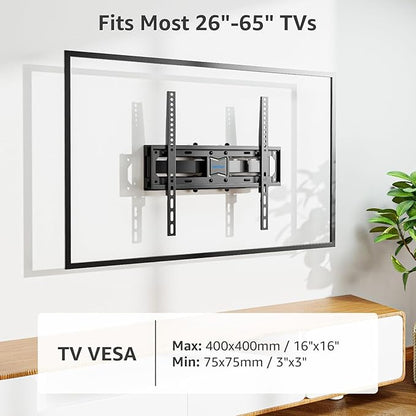 MOUNTUP UL Listed TV Wall Mount, Full Motion TV Mount for Most 26-65 Inch Flat/Curved TVs Fit 16" Wood Stud, Wall Mount TVs Bracket with Dual Swivel Articulating Arm Max VESA 400x400mm up to 88 LBS