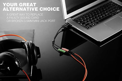 DuKabel USB to 3.5mm Jack TRS AUX Adapter for Built-in USB Sound Card with Separate Plug TRS 3 Pole Microphones [Metal Housing & Durable Braided / 9.8inch]