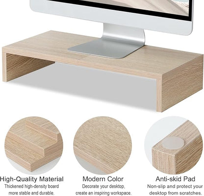 TEAMIX 20 Inch Wood Monitor Stand Riser, Wooden Desktop Stand for PC/TV/Laptop/Printer, Cozy Monitor Riser with Storage, Computer Stand Space-Saving