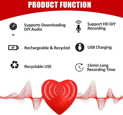 XLW Voice Recorder, 16min Sound Recorder for Stuffed Animals,Personal Voice Message Recordable Chips Module for Christmas Valentine's Day Plush Toy & DIY Creative Sound Gifts for Boys, Girls (Red)