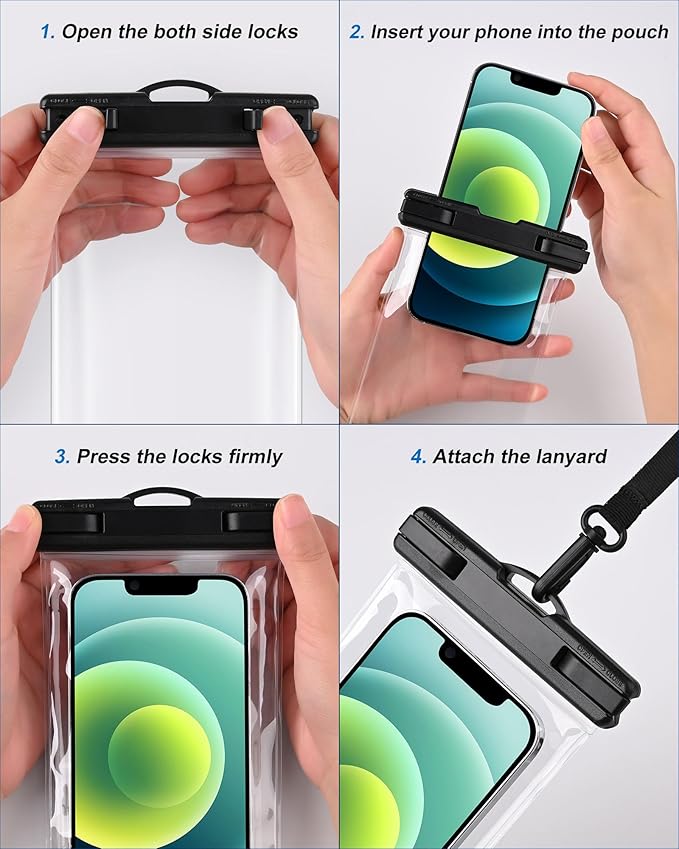 2025 Waterproof Phone Pouch: 3 Pack Cruise Ship Essentials Must Haves Dry Bag for Beach Vacation Essentials Accessories, Phone Case for iPhone 16 15 14 13 12 Plus Pro Max Galaxy - Pink+Green+Green
