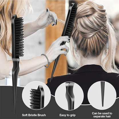 SWEET VIEW 3 Pcs Slick Back Hair Brush, Rat Tail Comb, Edge | Bristle Brush, Hair Accessories for Girls, Kids, Toddlers Sleek Ponytail/Bun, Edge Control and Smoothing Baby Hair & Flyaways