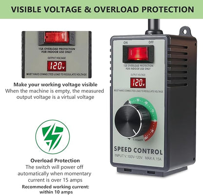 Cdmall AC Motor Speed Controller 120V 15A Max - Variable-Speed Controller & Fan Speed Control with Overload Protection and LED Display for Hydroponics Inline Duct Exhaust Ceiling Fans