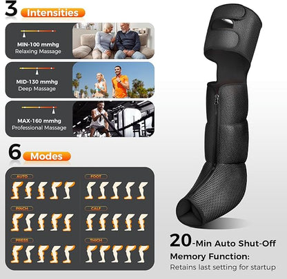 Nekteck Leg Compression Massager with Heat Leg Massager for Circulation and Pain Relief, Air Compression Boot Massage Tool with 2 Heats 6 Modes 6 Intensities, Relaxation Tool for Men Women