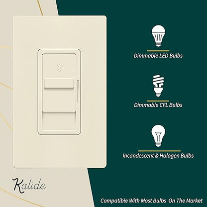 TOPGREENER Digital Dimmer Light Switch for 200W Dimmable LED/CFL Lights, Single Pole Led Slide Dimmer Switch, Neutral Wire Not Required, UL Listed, TGDS1-LA, Light Almond,1 Pack