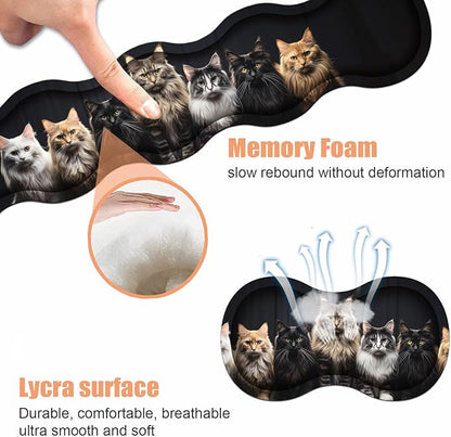 Ergonomic Keyboard Wrist Rest & Mouse Pad Wrist Rest Set,Large Gaming Desk Mat 31.5"x 11.8" with Non-Slip Base,Memory Foam,Easy Typing Pain Relief for Home & Office,A Group Fluffy Cats Stand in A Row