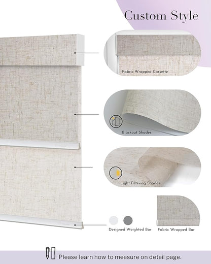 Graywind Motorized Dual Shades for Windows Smart Double Blinds Blackout and Sheer Motorized Blinds with Remote Alexa Google Control Day Night Shades, Custom Size (Blackout Linen Beige)