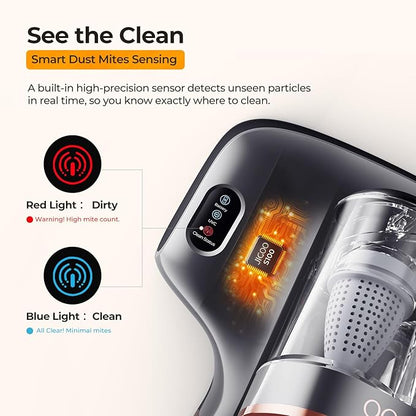 JIGOO Mattress Vacuum Cleaner with UV-C Light, Bed Vacuum Cleaner with Dust Sensor, Ultrasonic and High Heating, Deep Cleaning Bed Vacuum for Sofa Bed Fabric Surface (Gray)
