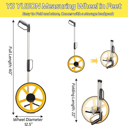 YS YUSON 12 Inch Measuring Wheel in Feet with Stronger Triangle Bracket, Rolling Measuring Wheel for Construction, Digital Measure Wheel with Tape Measure and Canvas Carrying Bag, Up to 10000 Ft