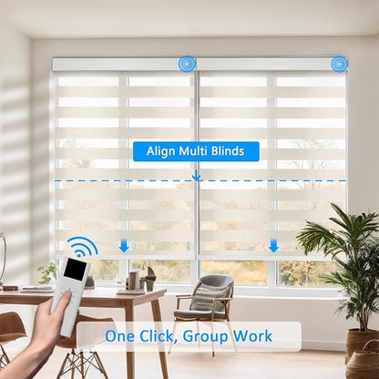 COOLWINDS Motorized Zebra Blinds for Windows Cordless Electric Curtains with Remote Control Blackout Shades Custom Smart Blinds Compatible with Alexa Google Home(Light Filtering Beige,W29 X 72in)