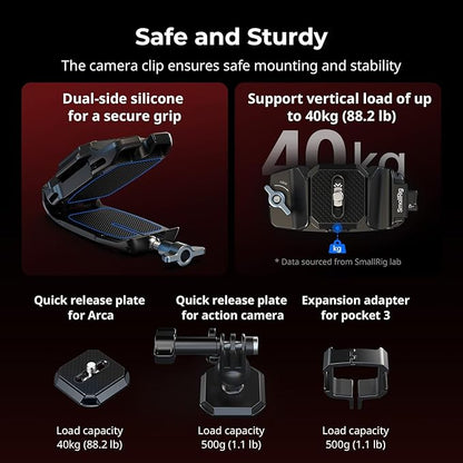 SMALLRIG Universal Three-in-One Camera Clip Kit, Quick Release System, Backpack Clamp for Mirrorless/DSLR, for Action Cameras, for DJI Pocket 3, Backpack Strap Clip Kit for Arca-Swiss - 5655