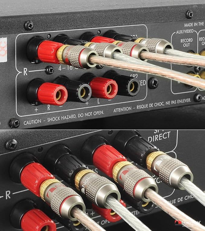 Nakamichi FanLock Excel Series 24k Gold Plated Banana Plugs 10 AWG - 18 AWG Gauge Size 4mm for Speakers Amplifier Hi-Fi Stereo Home Theatre Radio Audio Wire Cable Quick Connector, 48 Pcs (24-Pairs)
