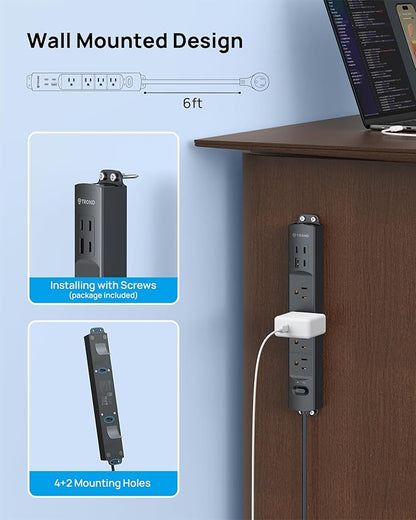 TROND 360° Rotating Plug Surge Protector, Power Strip with USB Ports, 3 USB C and 1 USB A, 1440 Joules, ETL Listed, 1625W, Wall Outlet Extender, 6ft Extension Cord for Home Office Dorm, Black