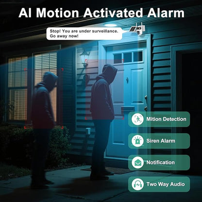 Kweiugfi 4G LTE Cellular Security Camera Dual Lens Outdoor,180-Day Unlimited Data,2K Wireless Solar Security Camera,360° Pan and Tilt,PIR Motion,Sensor Color Night Vision,Built-in VSIM,64GB SD Card