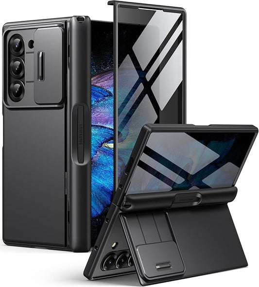 BERFY for Z Fold 7 Case with Privacy Screen Protector, [Anti Spy] Military Grade Hidden Kickstand & Slide Camera Cover, Full Body Shockproof Slim Hard Phone Case for Samsung Galaxy Z Fold 7, Black