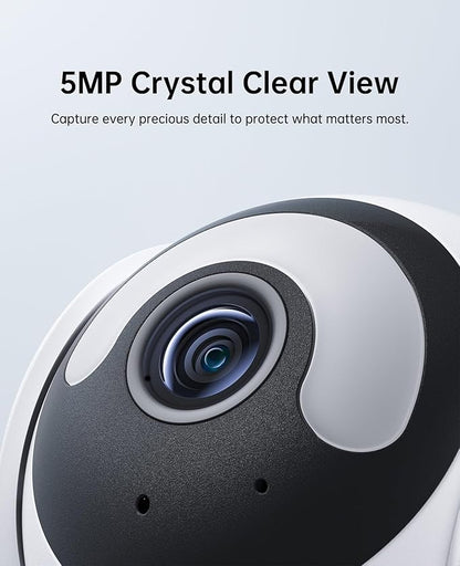 CYVIO 5MP Indoor Security Camera, 3K Pan-Tilt WiFi Surveillance Camera with AI Motion Detection, Human Tracking, Color Night Vision, 2-Way Audio, Bluetooth Setup, No Subscription, for Baby/Pet/Home