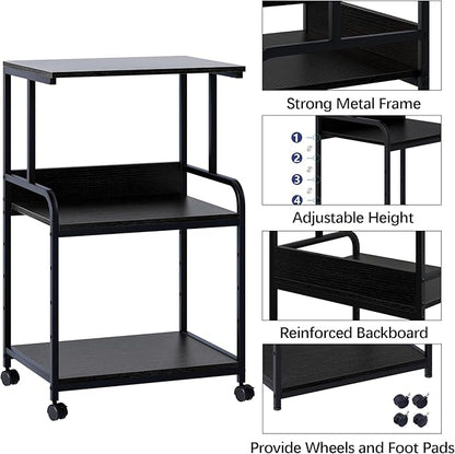 Arbuxzuy Printer Stand with Storage Shelf,3 Tier Printer Cart with Wheels,Mobile Printer Table for Home Office,Stands for Heat Press Scanner Fax,Industrial Style (Black)