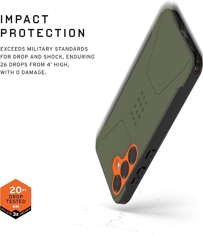 URBAN ARMOR GEAR UAG Designed for Samsung Galaxy S25 Case 6.2" Civilian - Compatible with Magnetic Charging Anti-Slip Rugged Military Drop Tested Protective Cover, Olive Drab/Orange