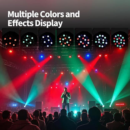SmarketBuy Stage Lights with Sound Activated & DMX Control, 8 Pack 18x3 W LED Par Lights, Versatile DJ Light for Stage Uplighting, Wedding, Party Events, Clubs,Music Shows & Holiday Decorations