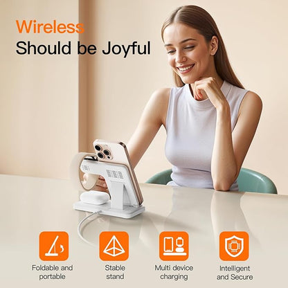 2025 3 in 1 Wireless Charger for iPhone 16 15 14 13 12 11 XR 8, Apple Charging Station for Apple Watch 10/9/Ultra/8/7/SE/6/5/4 & AirPods Series, Wireless Charging Station for Multiple Devices Apple