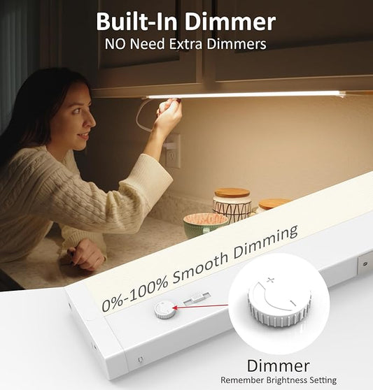 Leetdud Under Cabinet Lights Plug in or Hardwired Built-in Dimmer, 16 Inch 8W, 5CCT 2700K-5000K, Linkable Undercounter Lighting for Kitchen, ETL Dimmable LED Undercabient Light Fixture, White