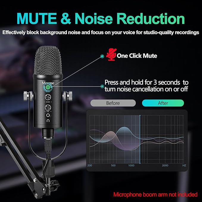 Mercase USB Condenser Microphone for PC, Mac, Phones, PS4/PS5 – Plug & Play Studio Mic with Mute Button & Noise Reduction – for Recording, Streaming, Podcasting, Gaming, Zoom, TikTok, YouTube