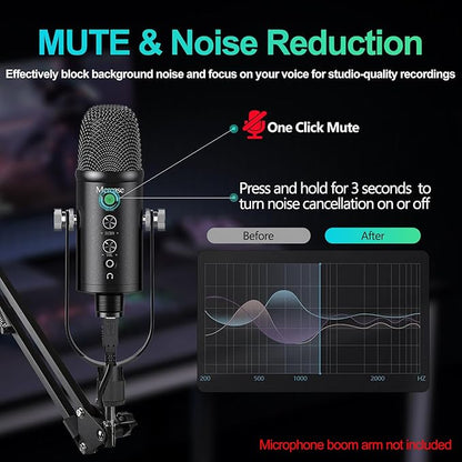 Mercase USB Condenser Microphone for PC, Mac, Phones, PS4/PS5 – Plug & Play Studio Mic with Mute Button & Noise Reduction – for Recording, Streaming, Podcasting, Gaming, Zoom, TikTok, YouTube
