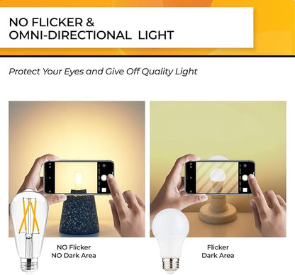 Hizashi LED Edison Bulbs Dimmable, E26 LED Bulb 60 watt, 2700K Soft Warm White, ST19 Vintage Light Bulbs, 95+CRI, UL Listed, 700LM 6W, Clear Glass, Pack of 6