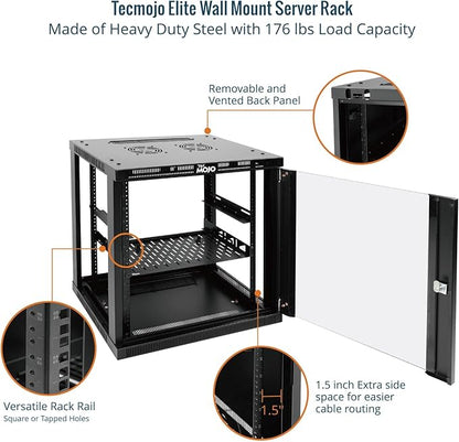 Tecmojo 12U Wall Mount Rack Cabinet, Heavy-Duty 176 Lbs High Load Capacity, 19” Enclosed Server Network Rack with Glass Door, 17.7” Deep – Elite Collection