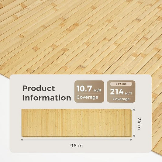 OUZUGIE 2 Pack 96x24 Inch Natural Bamboo Wall Panel – Natural Pole Wrap Paneling for Walls, Ceilings, Cabinets, Furniture – Ideal for Bedroom, Living Room & Office DIY Decor