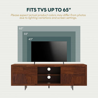 Trapeze TV Stand for Living Room – Wooden Media Console with Storage, Metal Legs, Large Walnut TV Stand for Stylish Home Entertainment Setup