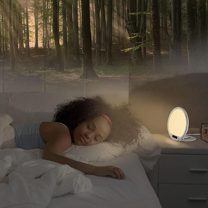 JUXLamp Light Therapy Alarm Clock Wake up Light 10000 lux Sunrise lamp Bright Light Alarm Clock APP Control Built in Lithium Battery Portable for Travel