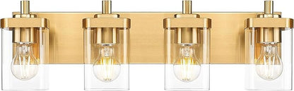 METWET Bathroom Light Fixtures, 25" Brushed Gold Vanity Light, 4-Light Modern Wall Sconces with Square Clear Glass Shade, Vanity Lighting Fixtures Over Mirror, VL194-BG-4