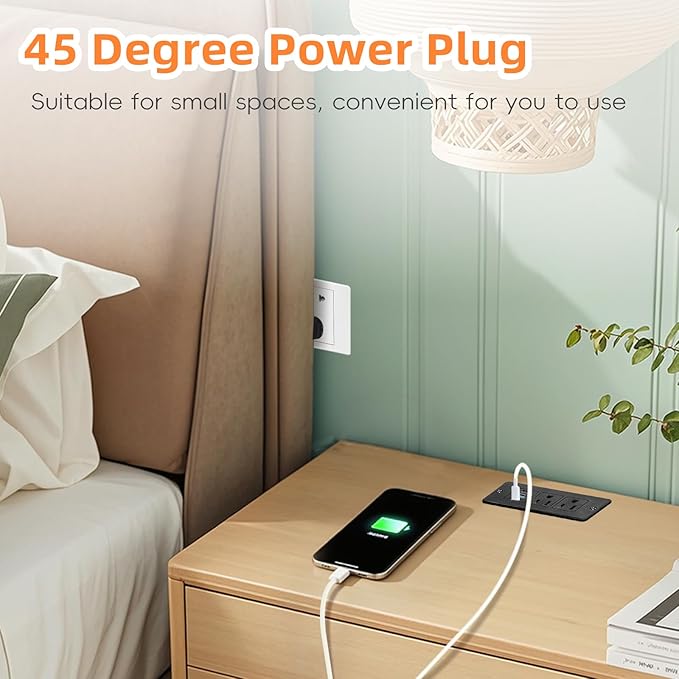 Recessed Power Strip USB, 20W Fast Charging Furniture Outlet - 2 AC & 3 USB (2 USB-C + 1 USB-A) for Desk, Bedside, Drawer, Conference Table - Space-Saving, Easy Install, 10FT Cord, Black