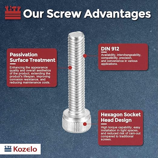 Kozelo 20pcs Socket Head Cap Screws - [M5-0.8 x 40mm] 304 Stainless Steel Allen Socket Drive for Electrical Motor 3D Printing Fan Engine Replacement Use, Silver