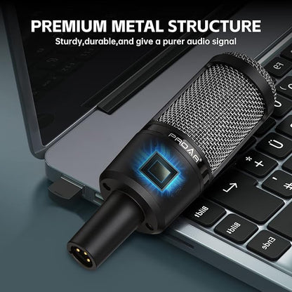XLR Podcast Microphone Professional Cardioid Condenser Microphone for PC Computer Studio XLR Mic Kit for Recording/Podcasting/Streaming/Voice Over/ASMR/Home Studio/YouTube with Desktop Stand