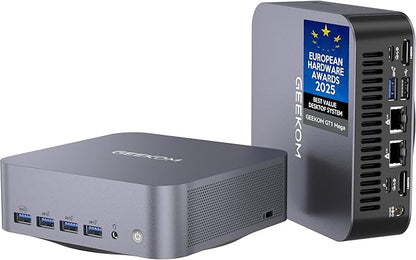 GEEKOM GT1 Mega AI Mini PC, with Intel 14th Gen Core Ultra 9 185H | 32GB DDR5 1TB NVMe SSD | Intel Arc Graphics | Dual 2.5G LAN & WiFi 7 | 8K Quad Display | Windows 11 Pro | 3-Year Warranty | SD Solt