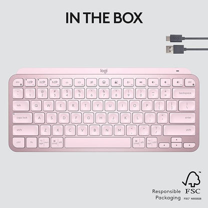 Logitech MX Keys Mini Minimalist Wireless Illuminated Keyboard, Compact, Bluetooth, Backlit, USB-C, Compatible with Apple macOS, iOS, Windows, Linux, Android, Metal Build - Rose