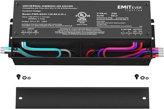 EMITEVER 120W Dimmable LED Driver, 24V Triac Dimmable Power Supply, AC to DC Transformer for LED Light, Compatible with Lutron and Leviton Dimmer, Waterproof IP67 and UL Listed