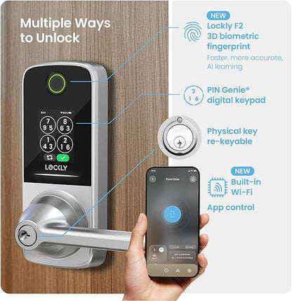 Lockly Smart Lock Secure Pro (2026 Latest Version),Fingerprint Door Lock, Keyless Entry, Built-in Wi-Fi Latch, PIN Genie Keypad (Silver)