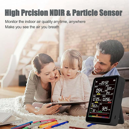 Professional Indoor Air Quality Monitor with AQI Alarms, Portable Real-Time Detector for Home Cars Plants and Pets (Black)
