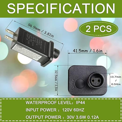 SIGANDG 30V 3.6W LED Transformer Replacement Class 2 Power LED Controller with 8 Modes Supply for Christmas String Light Inflatable Decorations IP44 Waterproof Low Voltage Transformer (2 Pcs)