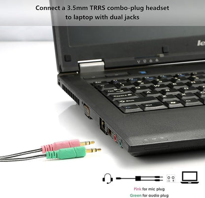 MillSO Headphone Splitter for Computer CTIA 3.5mm TRRS Female to Dual TRS Male Mic Audio Jack Y Adapter Headset Splitter Cable for PC Laptop to Gaming Headset - 8inch/20cm